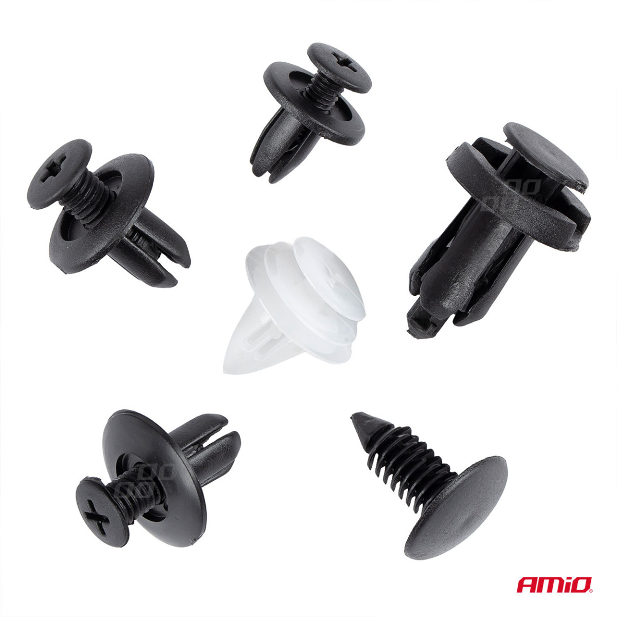 Set of automotive mounting pins and clips, 100 pcs., AMIO-02830