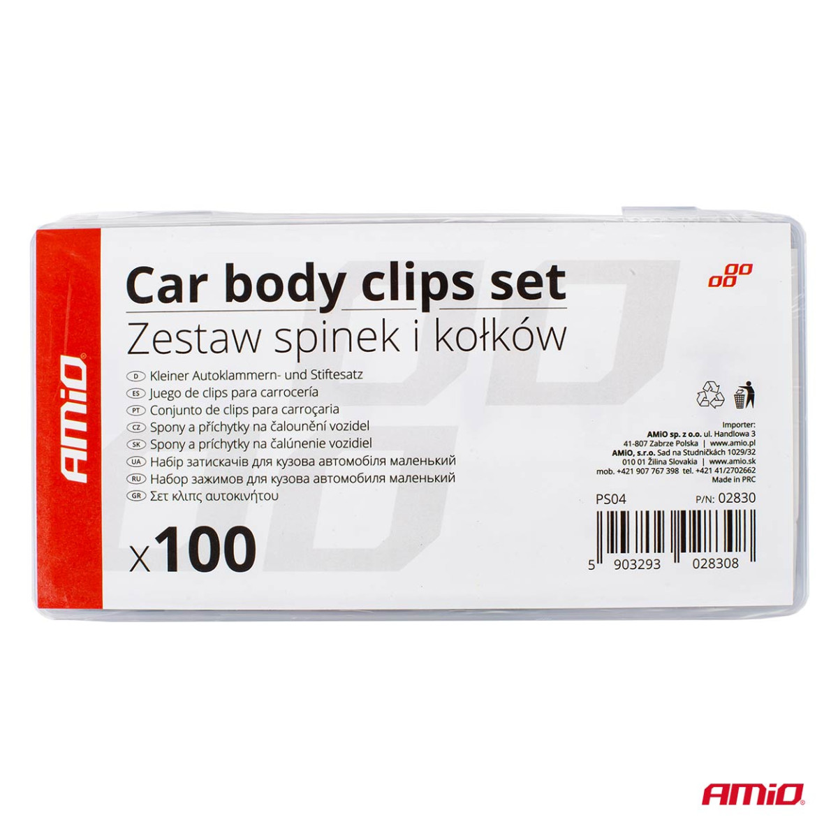 Set of automotive mounting pins and clips, 100 pcs., AMIO-02830