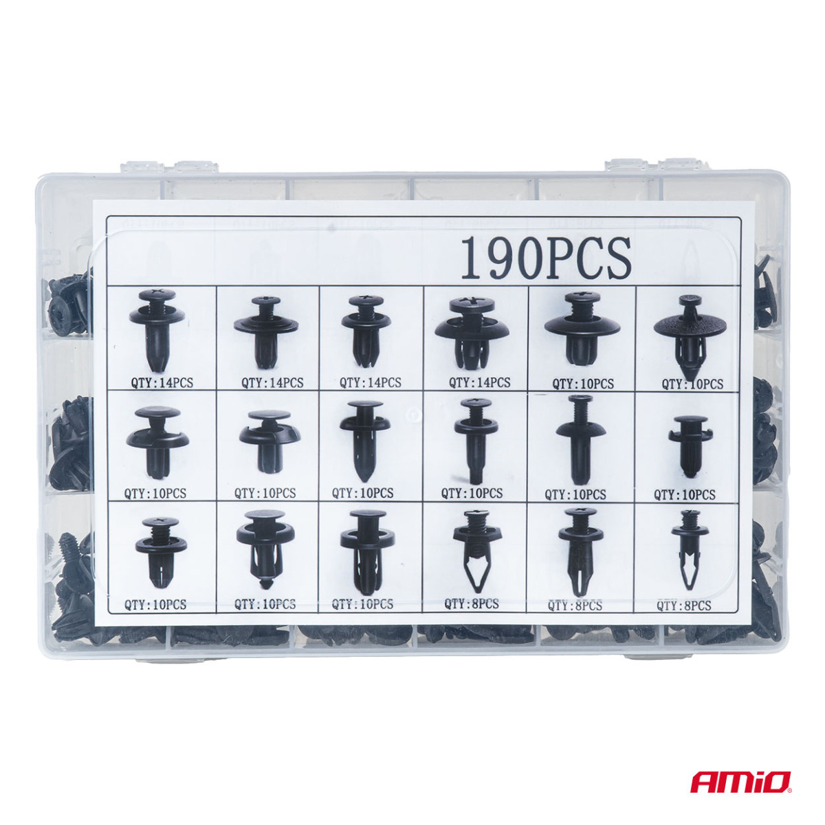 Set of automotive mounting pins and clips, 120 pcs. AMIO-04736