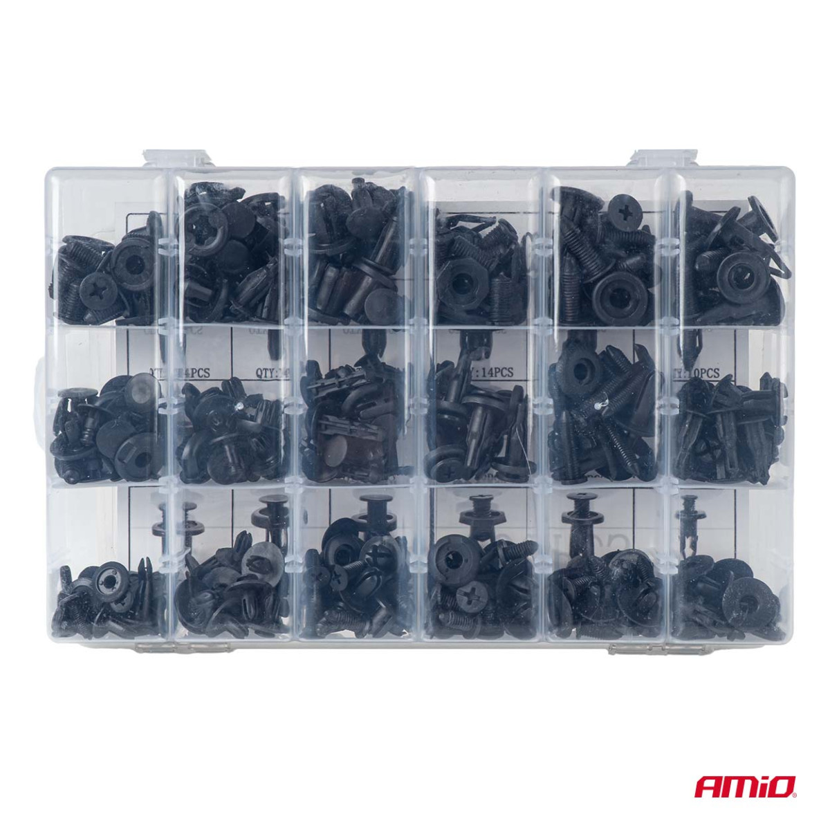 Set of automotive mounting pins and clips, 120 pcs. AMIO-04736
