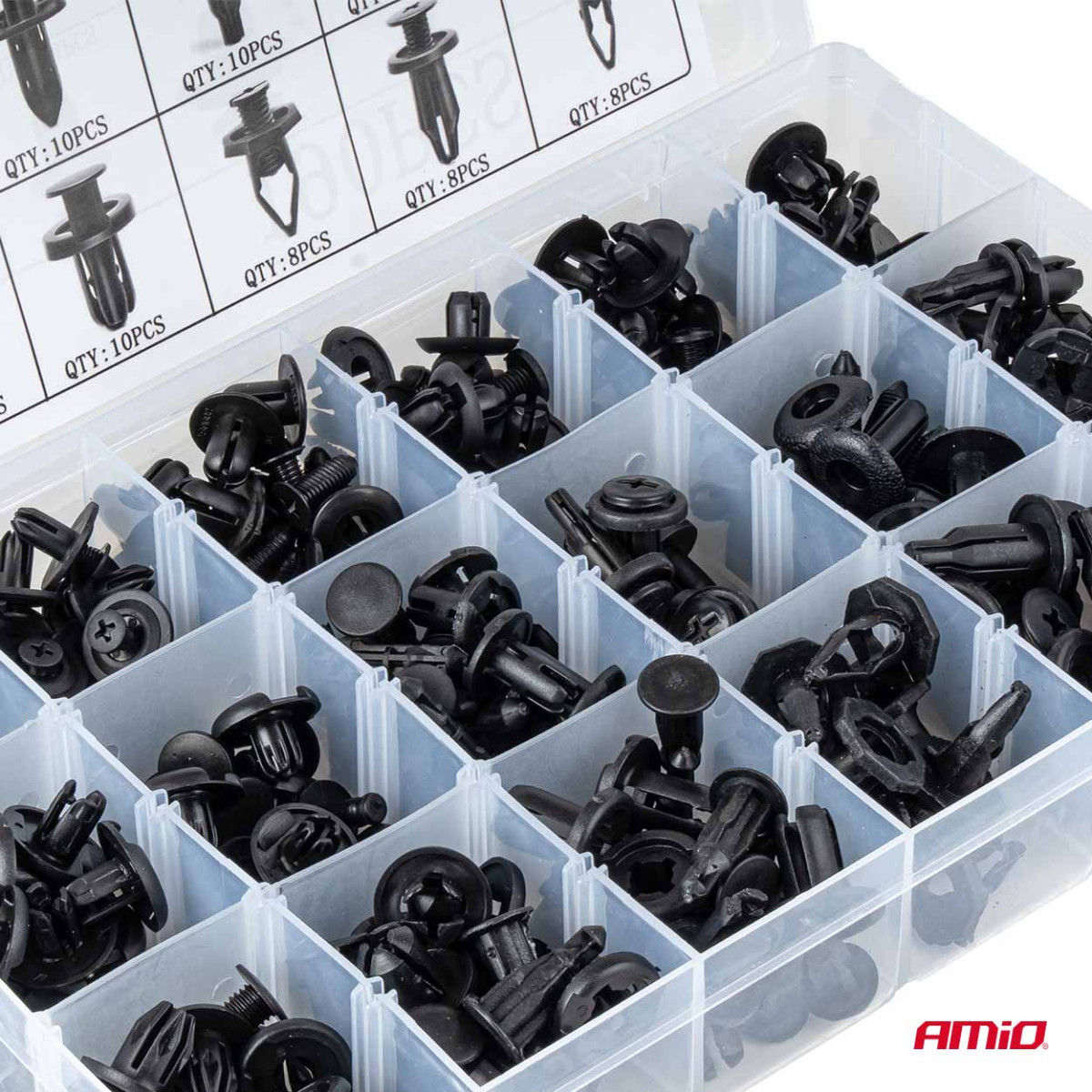 Set of automotive mounting pins and clips, 120 pcs. AMIO-04736