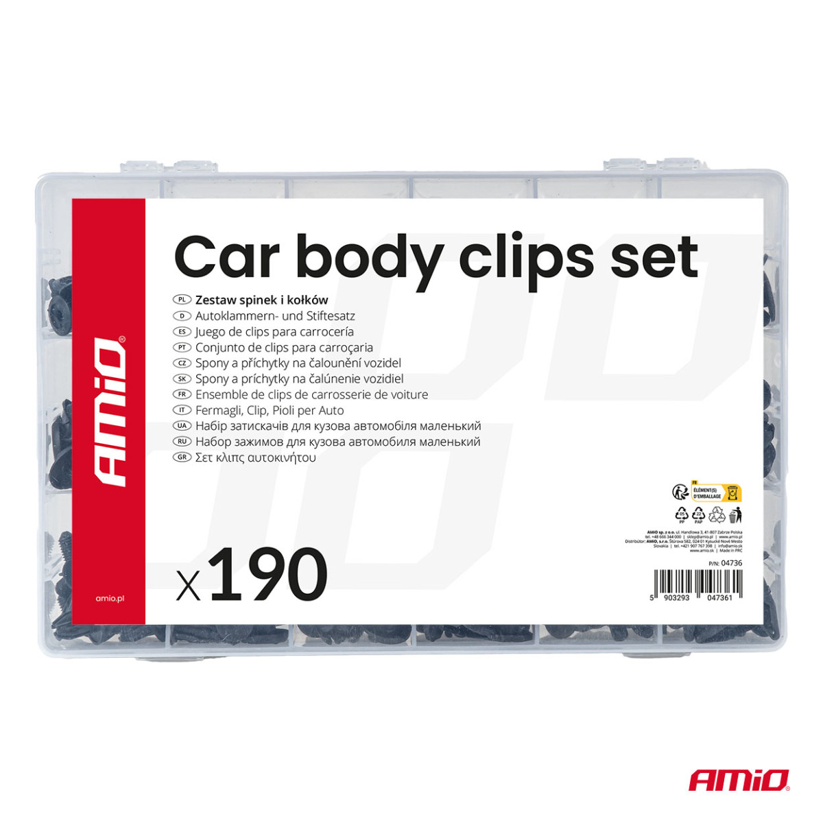 Set of automotive mounting pins and clips, 120 pcs. AMIO-04736
