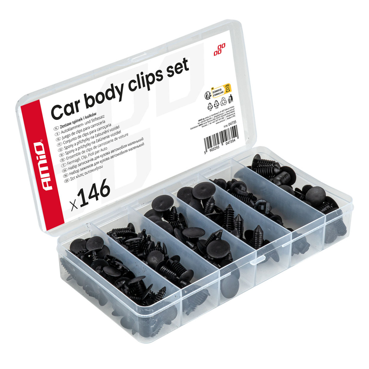 Automotive mounting pins and clips set, 146 pcs. AMIO-04735