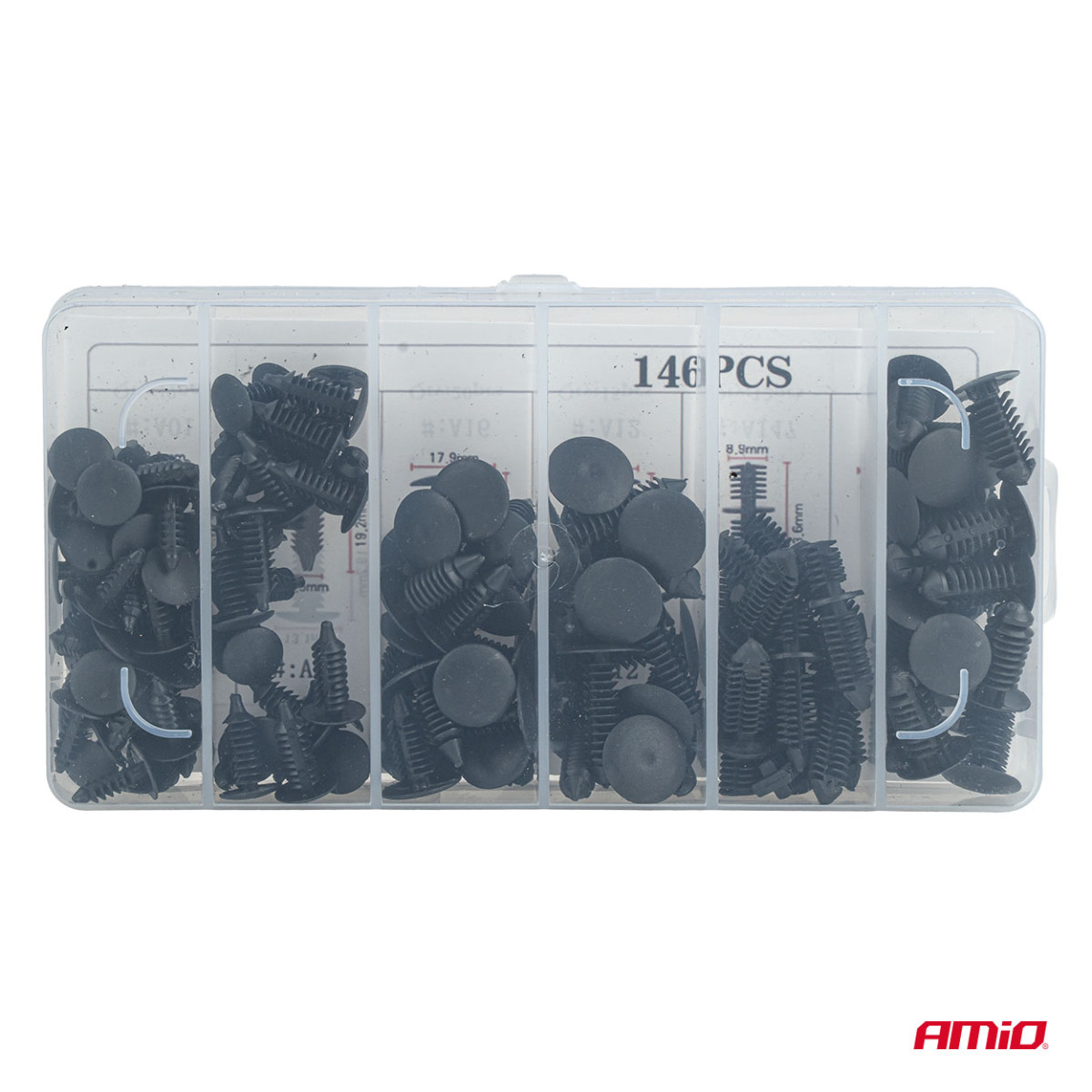 Automotive mounting pins and clips set, 146 pcs. AMIO-04735
