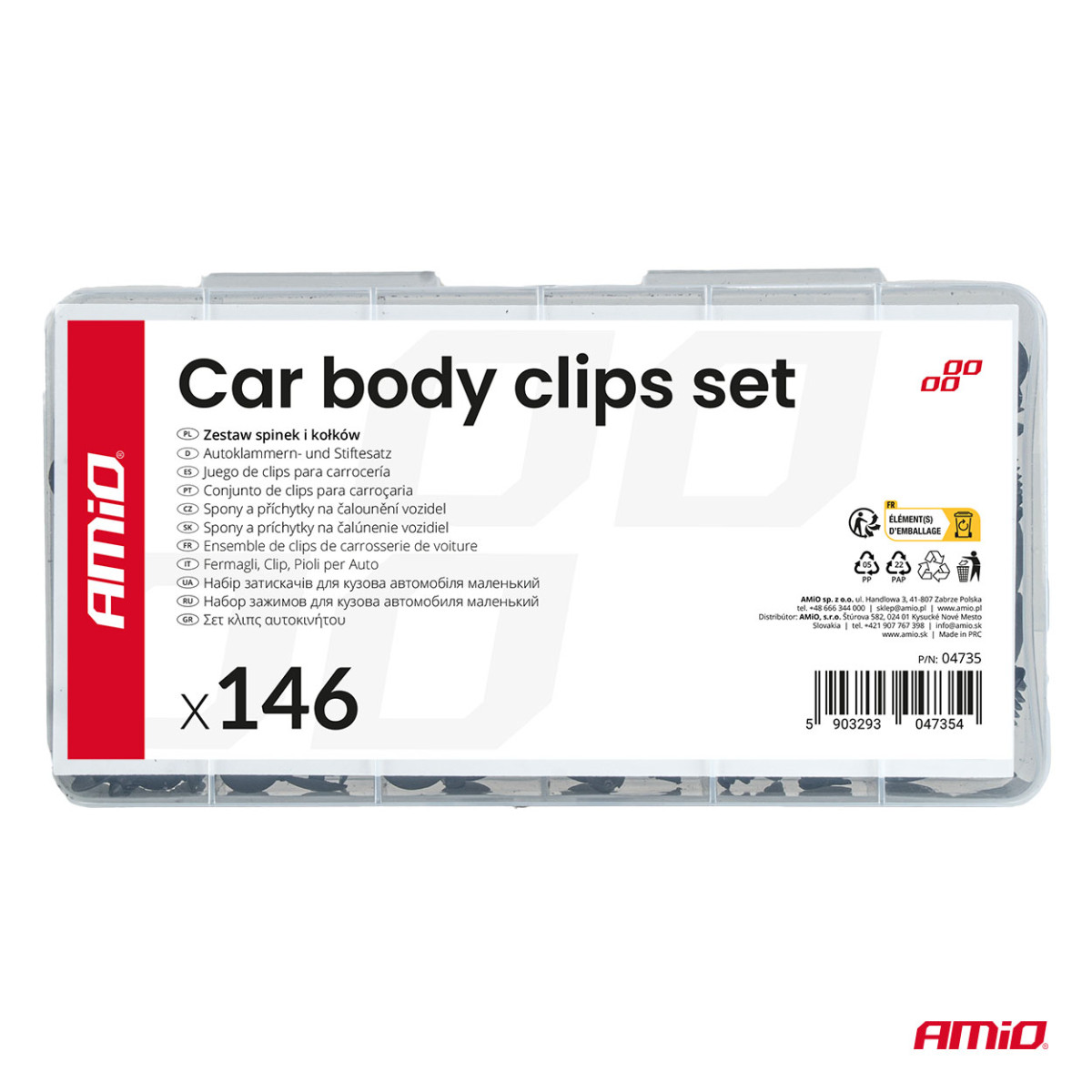 Automotive mounting pins and clips set, 146 pcs. AMIO-04735