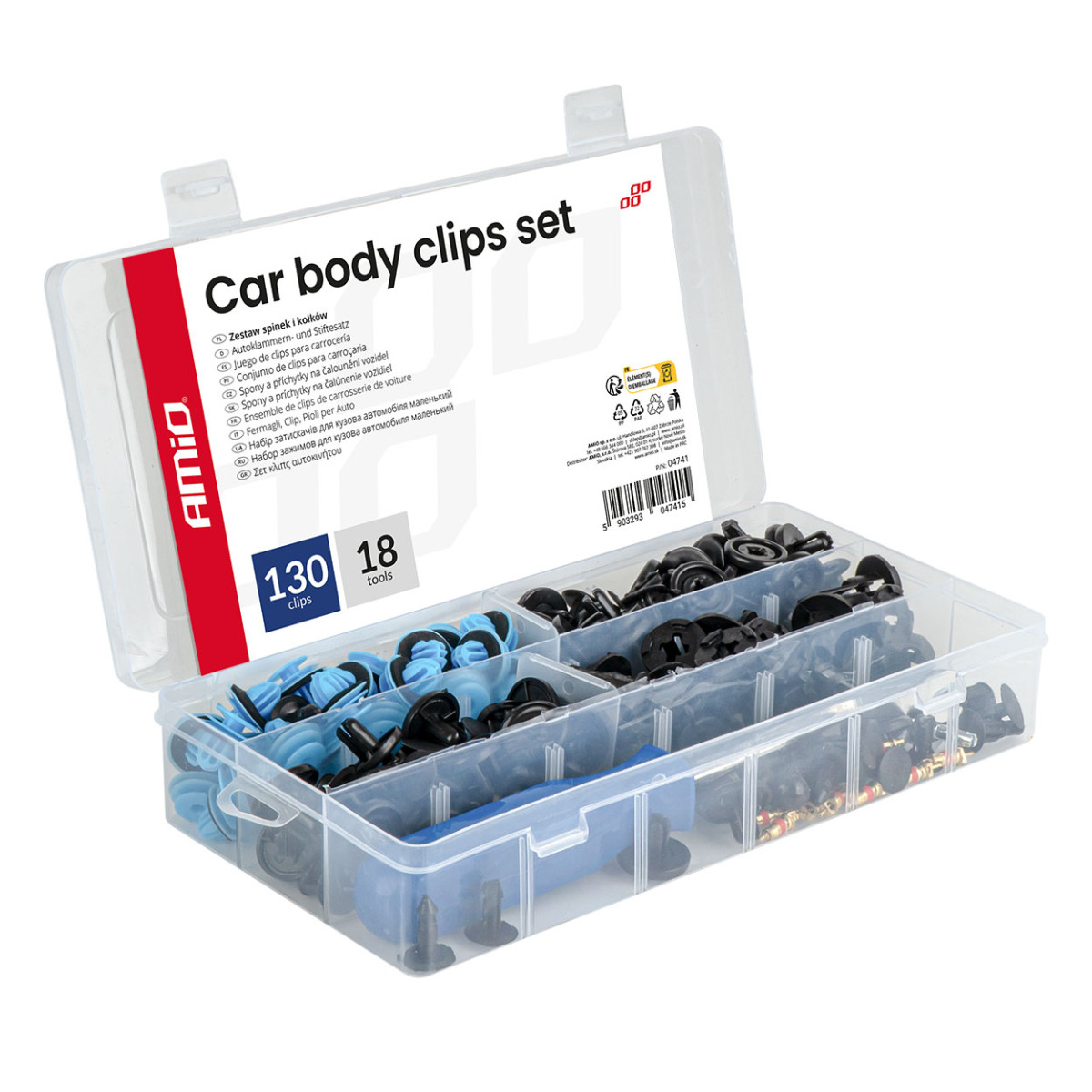 Automotive mounting pins and clips set, 148 pcs. AMIO-04741