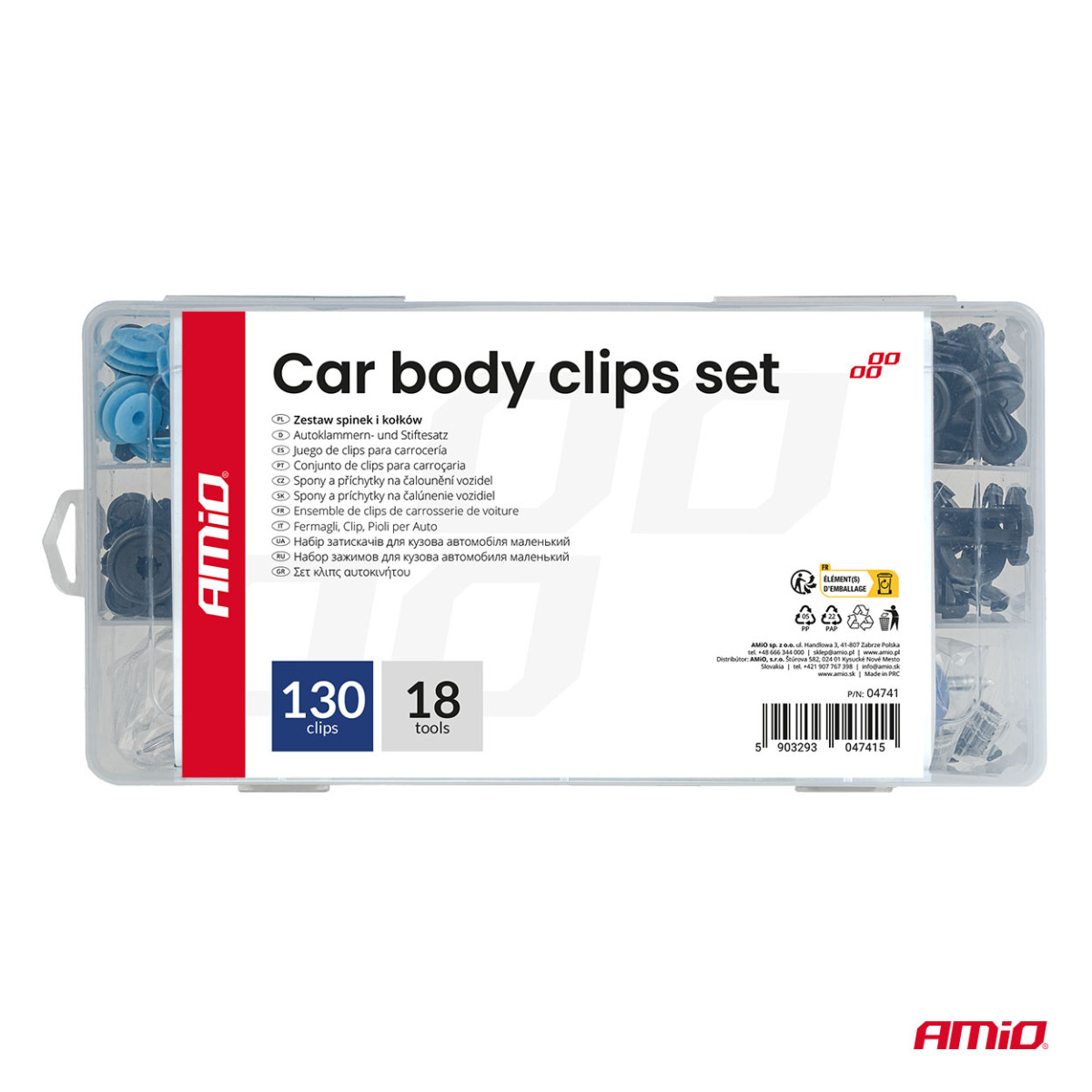 Automotive mounting pins and clips set, 148 pcs. AMIO-04741