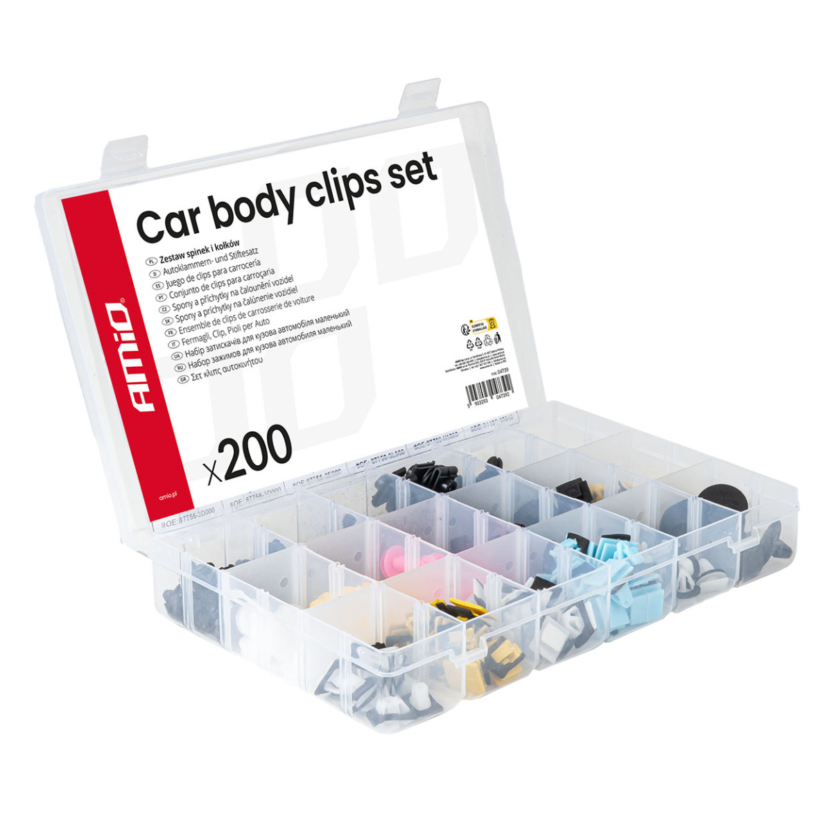 Set of automotive mounting pins and clips, 200 pcs. AMIO-04739