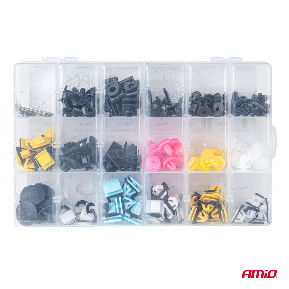 Set of automotive mounting pins and clips, 200 pcs. AMIO-04739