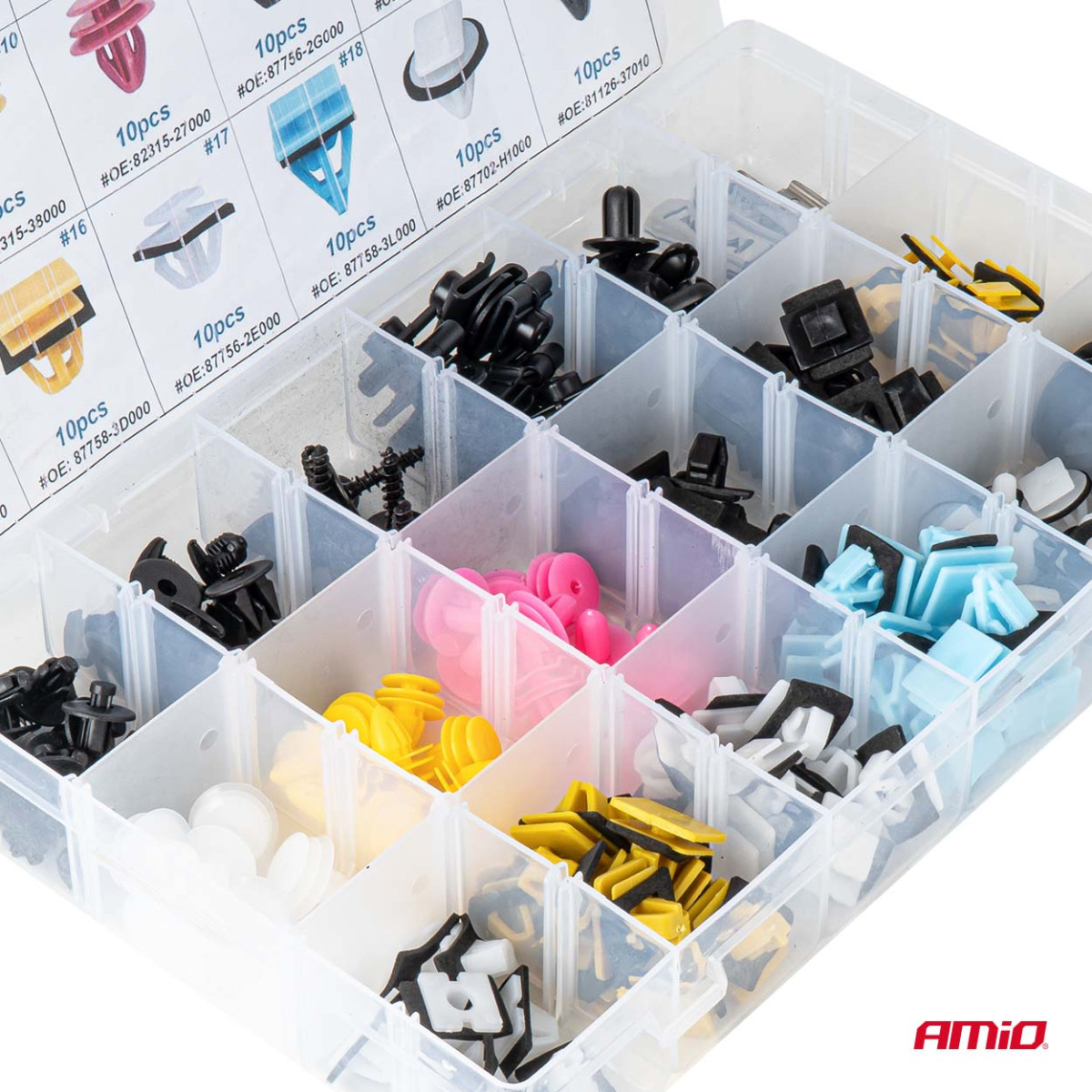 Set of automotive mounting pins and clips, 200 pcs. AMIO-04739
