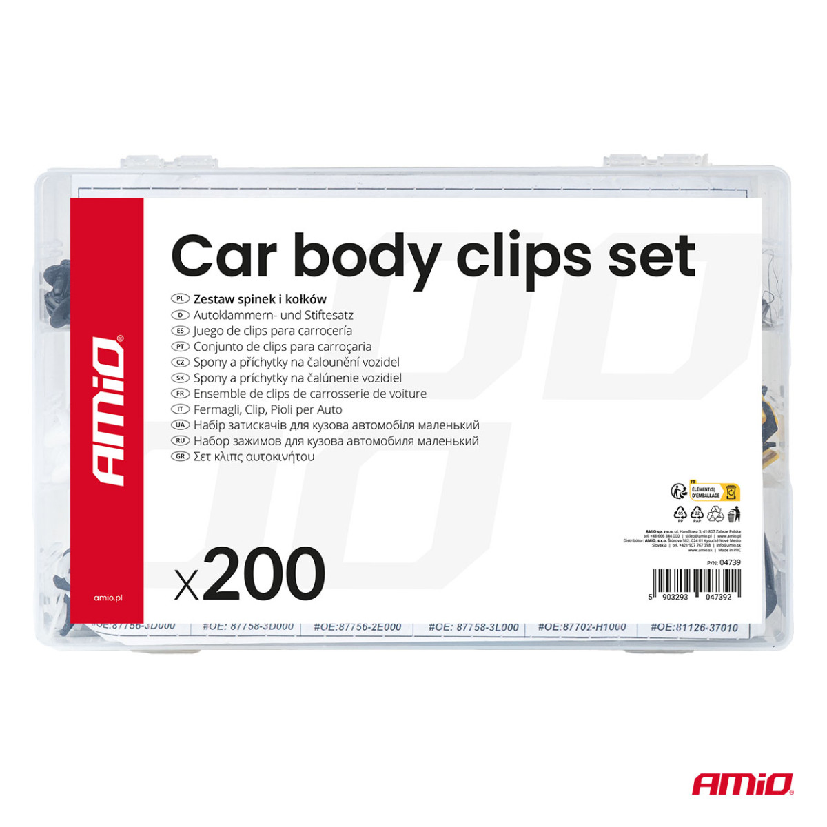 Set of automotive mounting pins and clips, 200 pcs. AMIO-04739