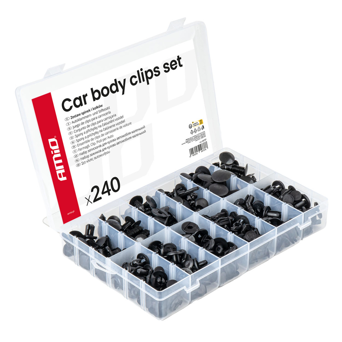 Set of automotive mounting pins and clips, 240 pcs. AMIO-04737