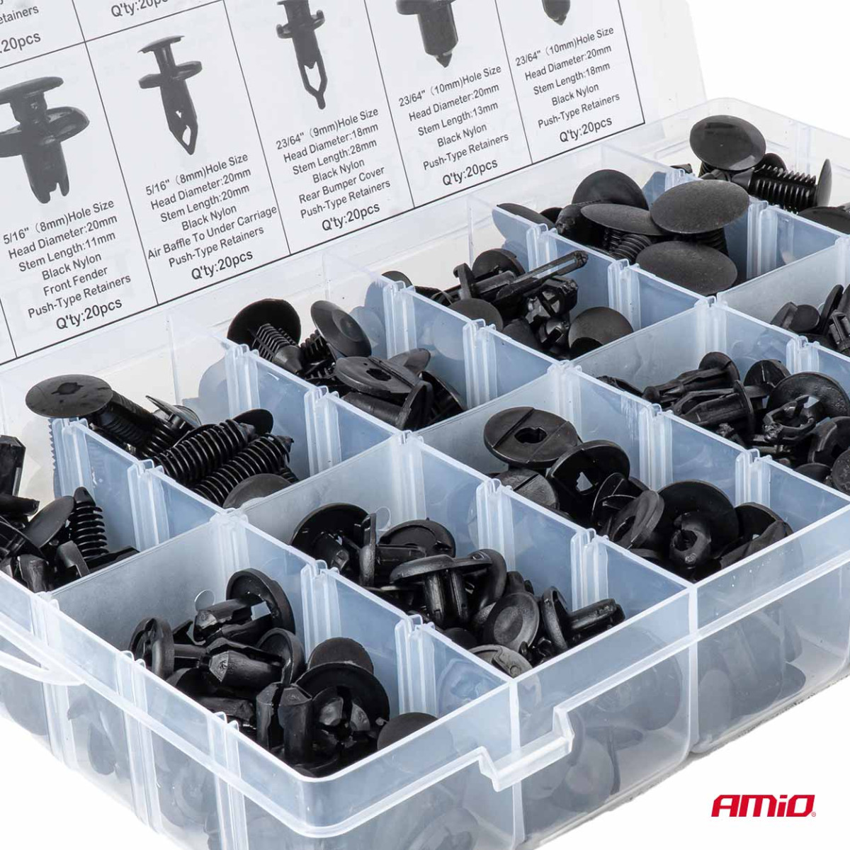 Set of automotive mounting pins and clips, 240 pcs. AMIO-04737
