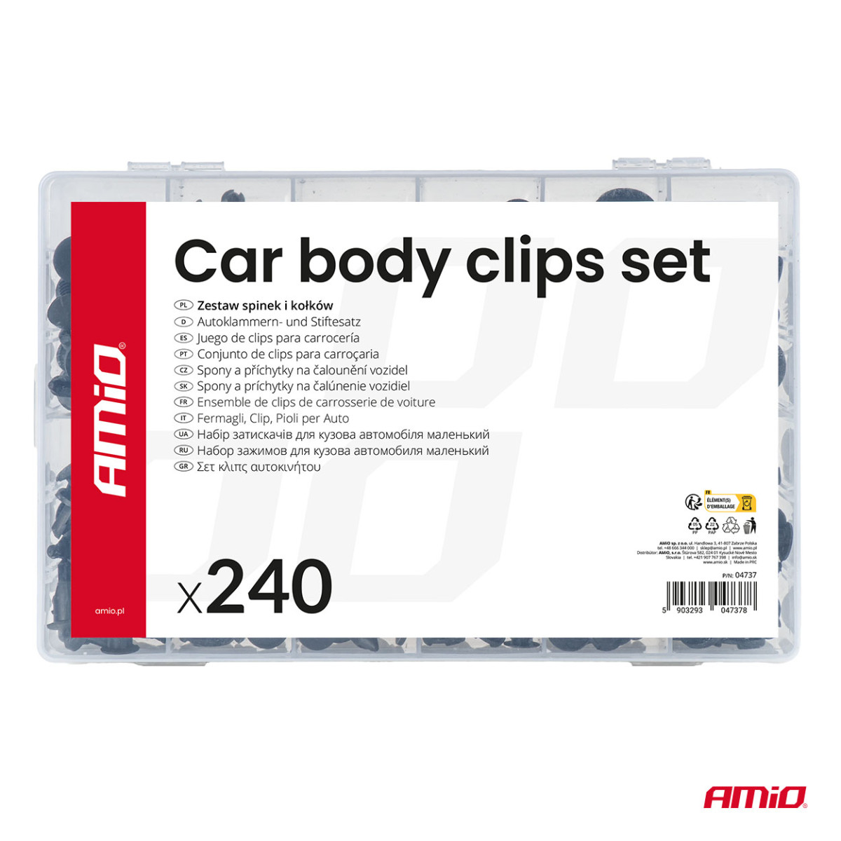 Set of automotive mounting pins and clips, 240 pcs. AMIO-04737