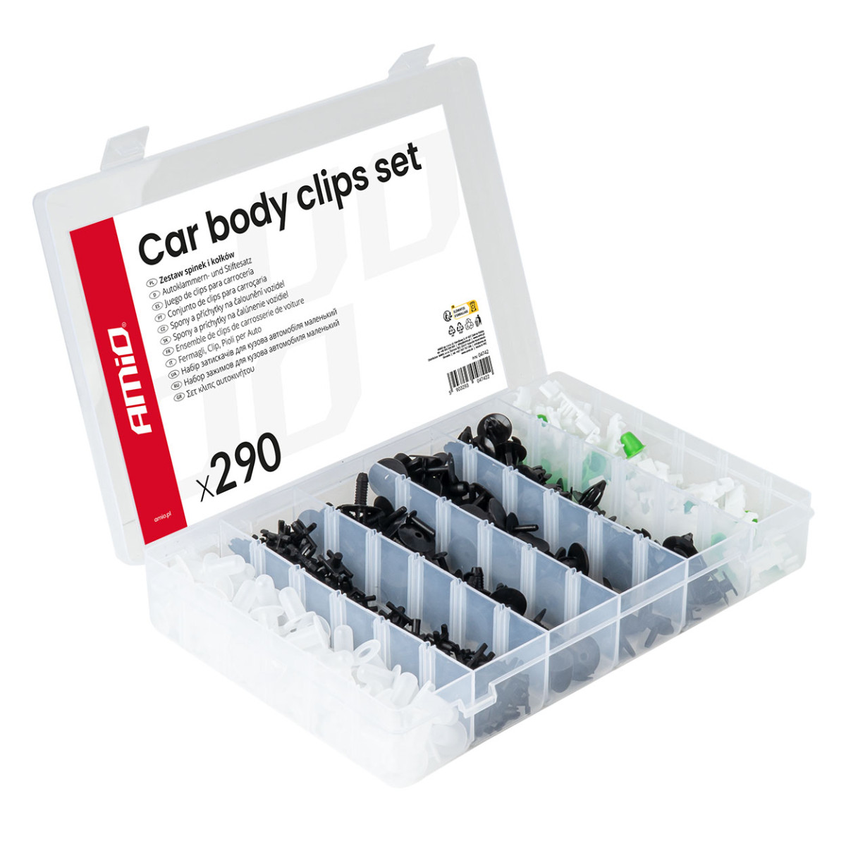 Automotive mounting pins and clips set, 290 pcs. AMIO-04742