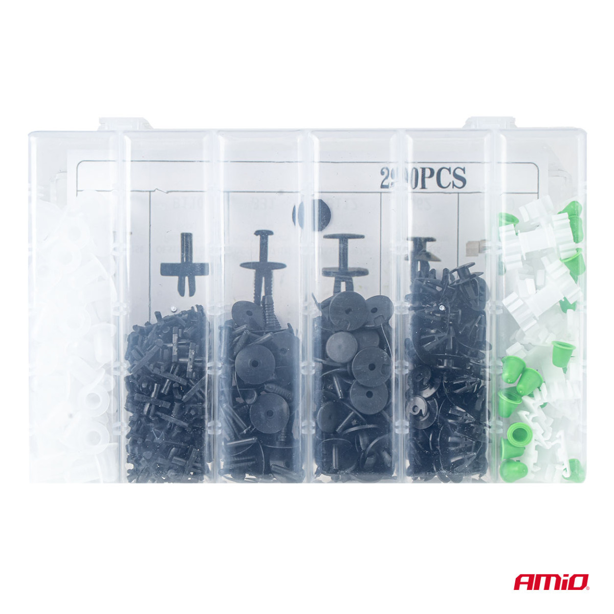 Automotive mounting pins and clips set, 290 pcs. AMIO-04742
