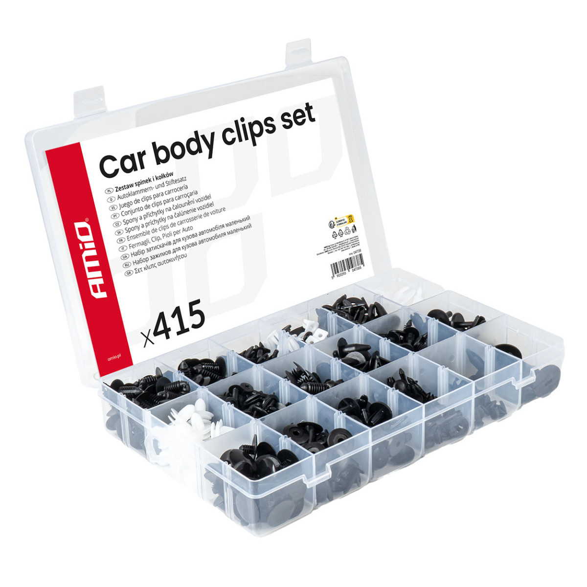 Automotive mounting pins and clips set, 415 pcs. AMIO-04738