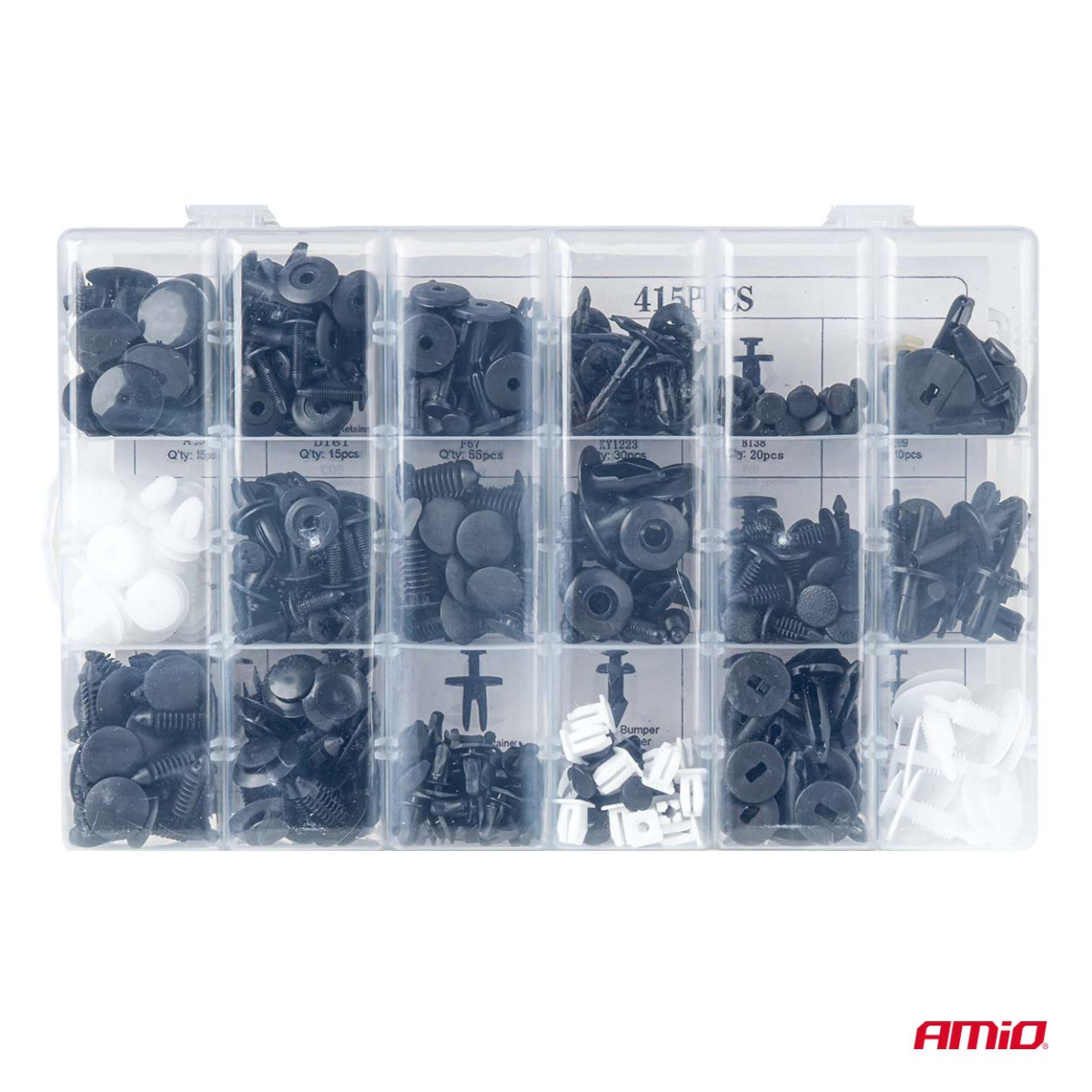 Automotive mounting pins and clips set, 415 pcs. AMIO-04738