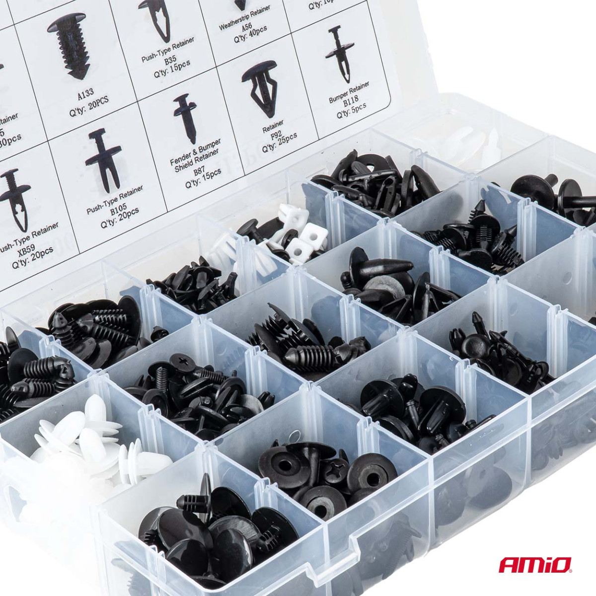 Automotive mounting pins and clips set, 415 pcs. AMIO-04738