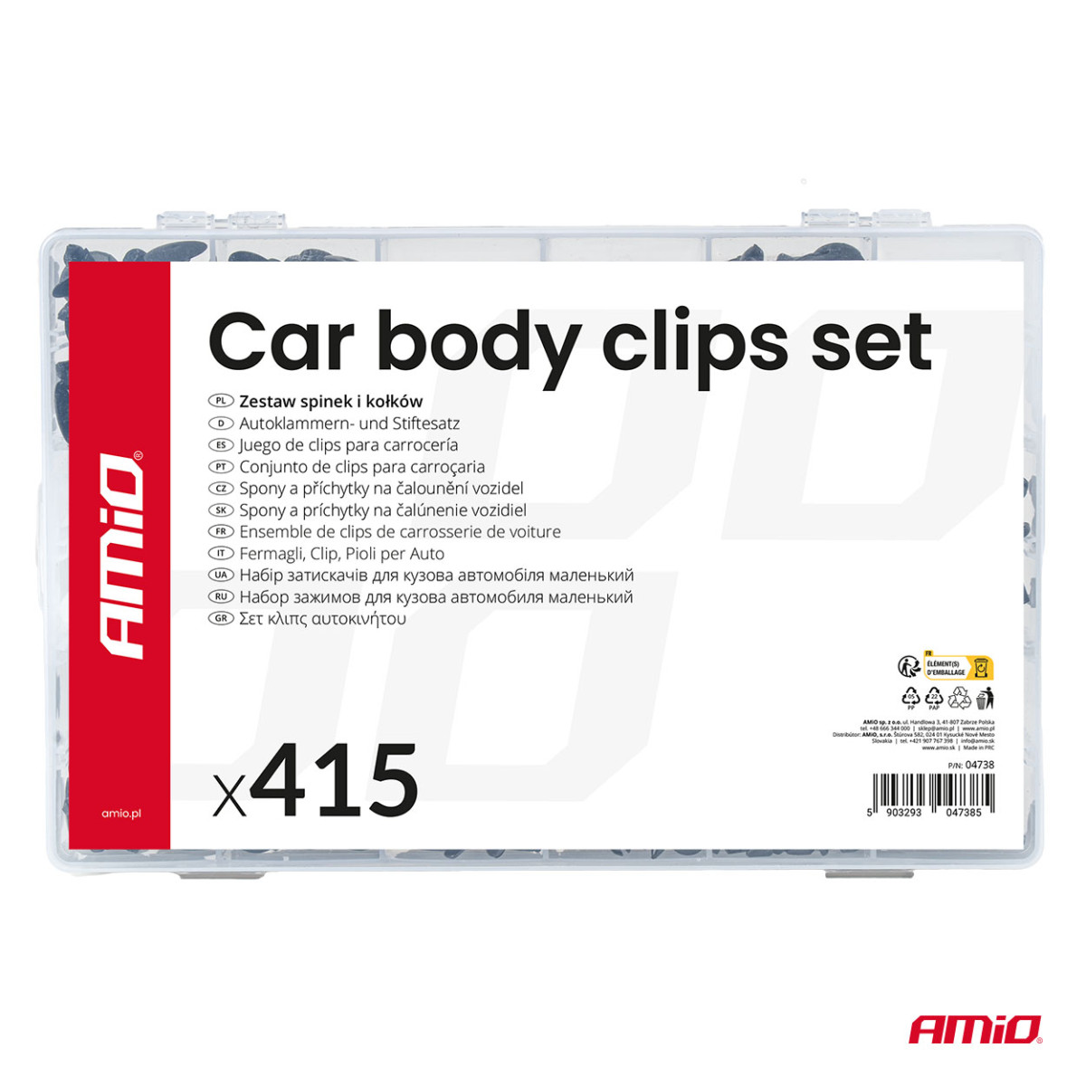 Automotive mounting pins and clips set, 415 pcs. AMIO-04738
