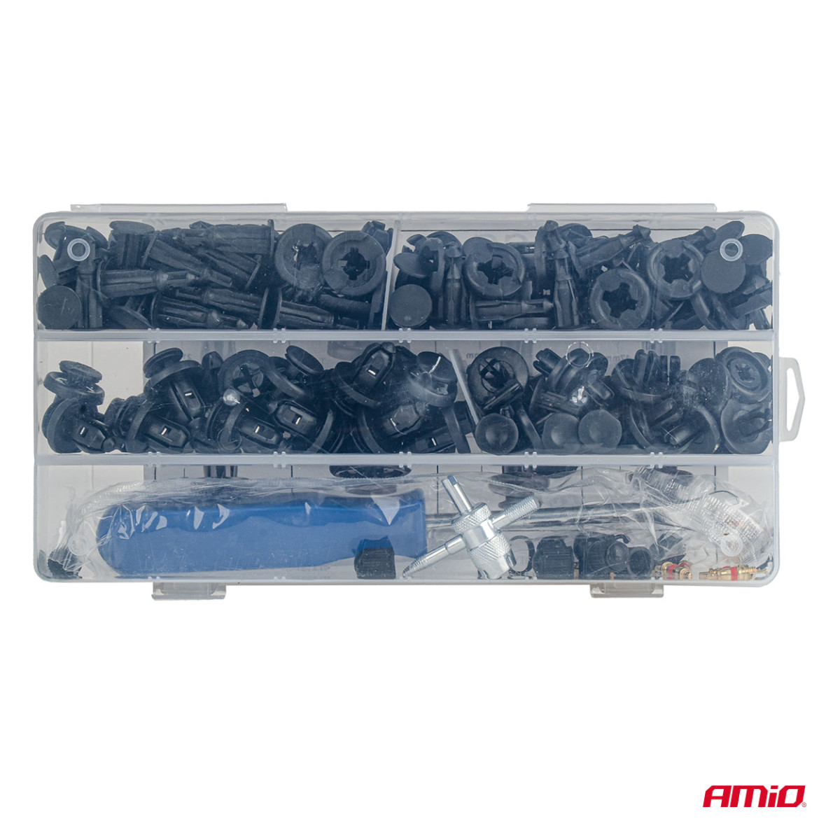 Automotive fixing pins and clips set with tools, 83+18 pcs. AMIO-04740