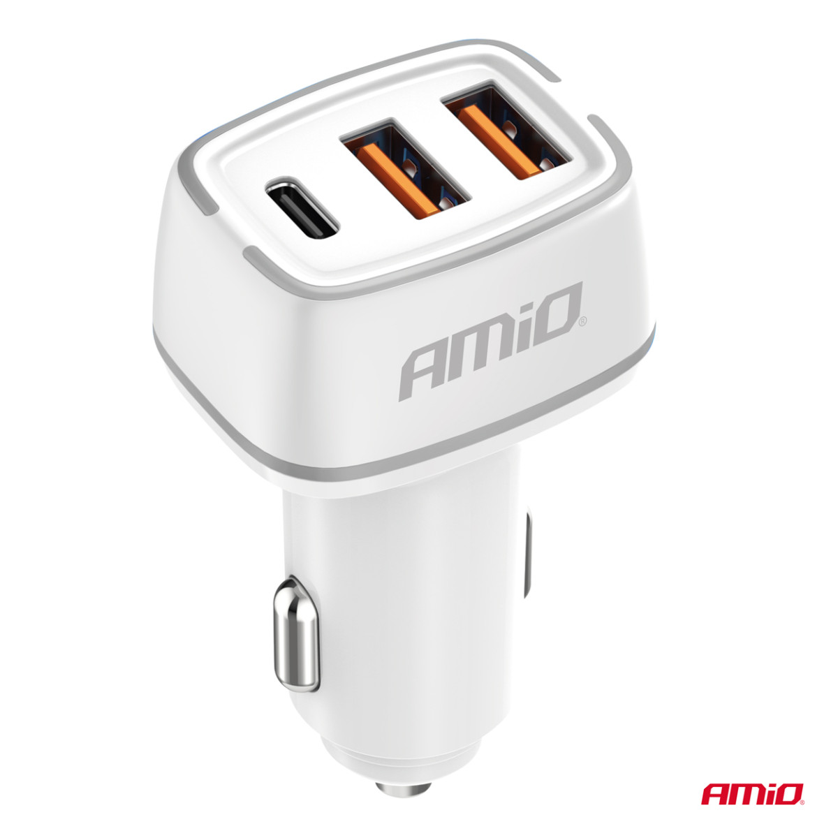 Car charger 2x USB-A + USB-C 32W 12/24V AMiO-03890