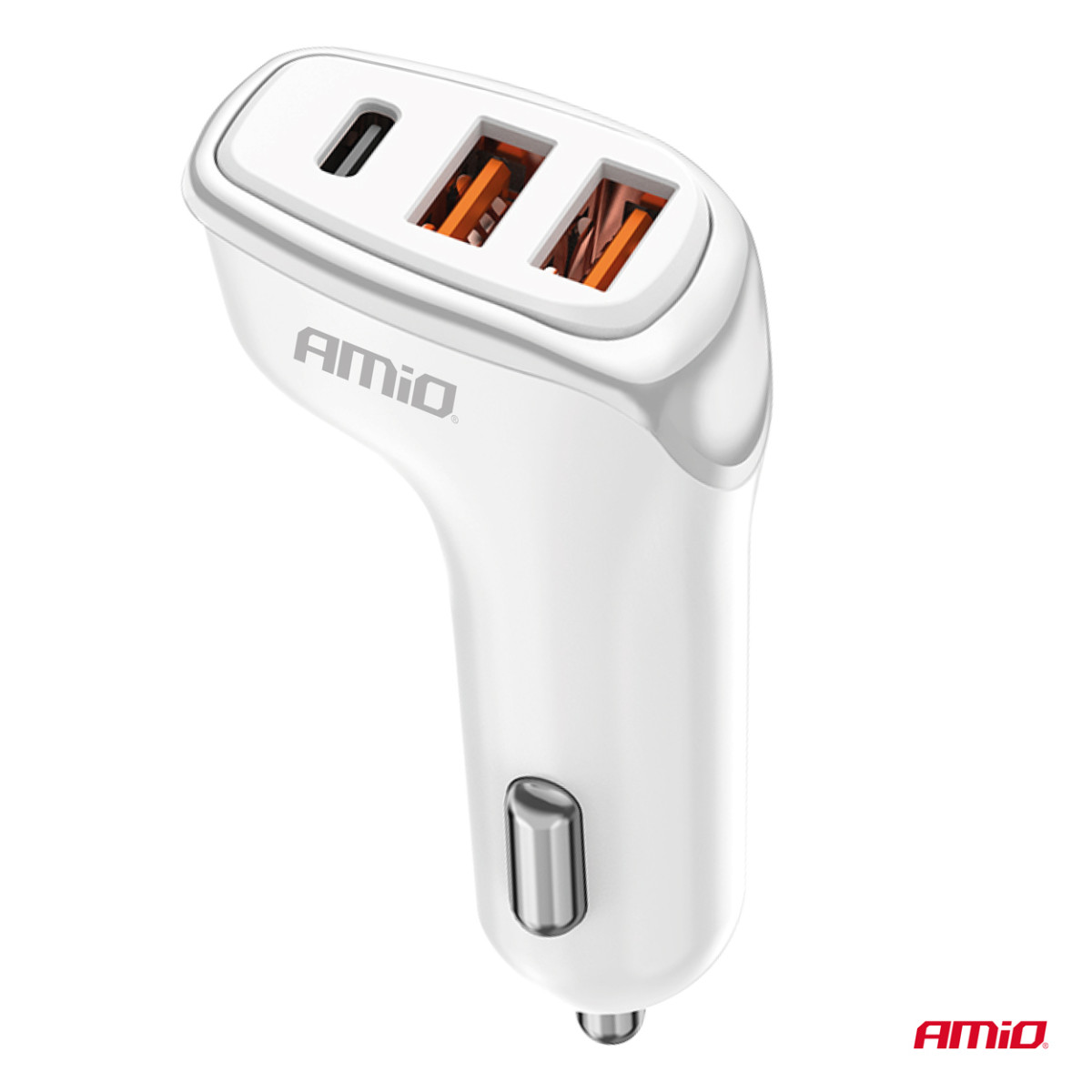 Car charger 2x USB-A + USB-C 38W 12/24V AMiO-03886