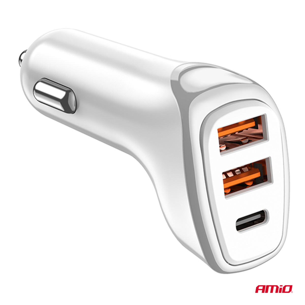 Car charger 2x USB-A + USB-C 38W 12/24V AMiO-03886