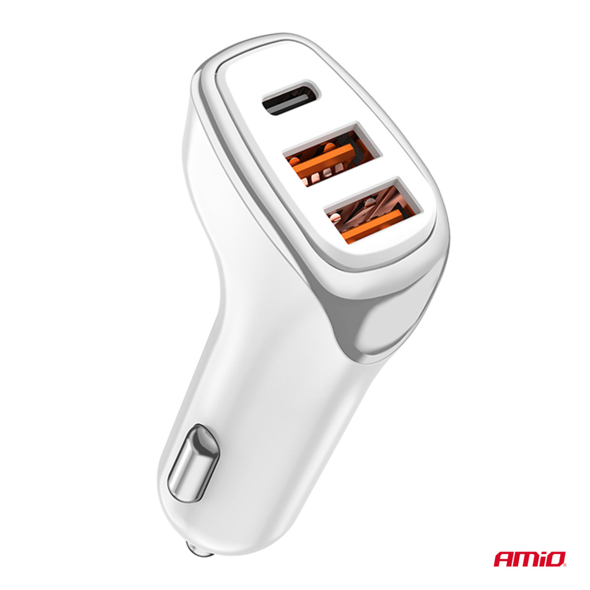 Car charger 2x USB-A + USB-C 38W 12/24V AMiO-03886