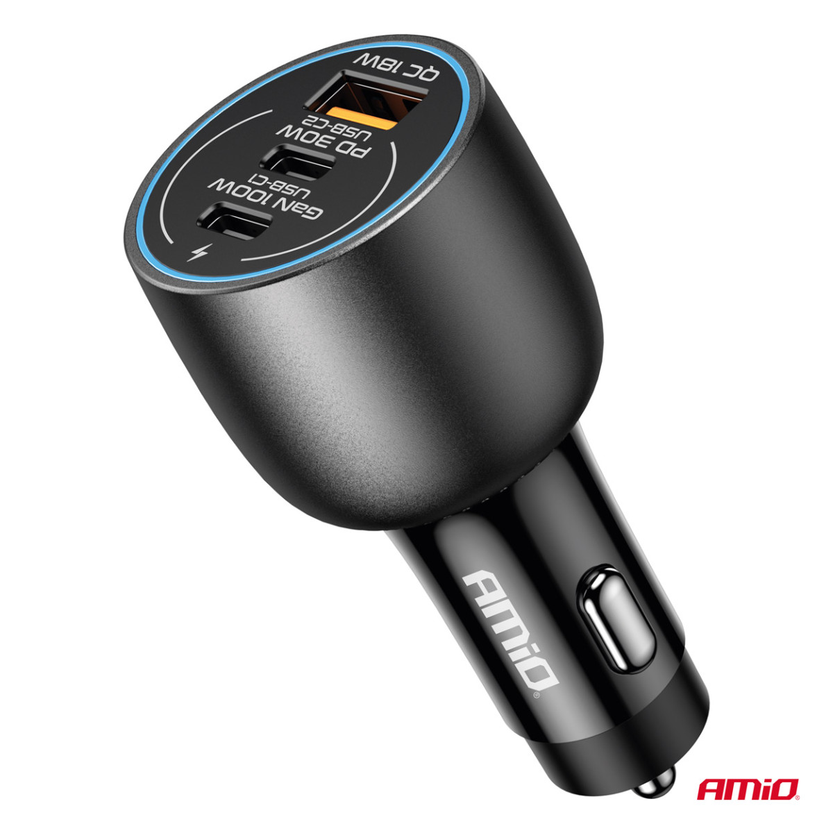 Car charger 2x USB-C + USB-A 12/24V 100W AMIO-04371