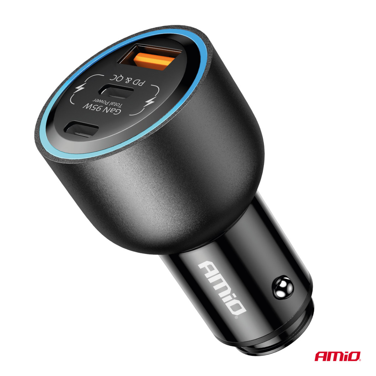 Car charger 2x USB-C + USB-A 12/24V 95W AMIO-04372