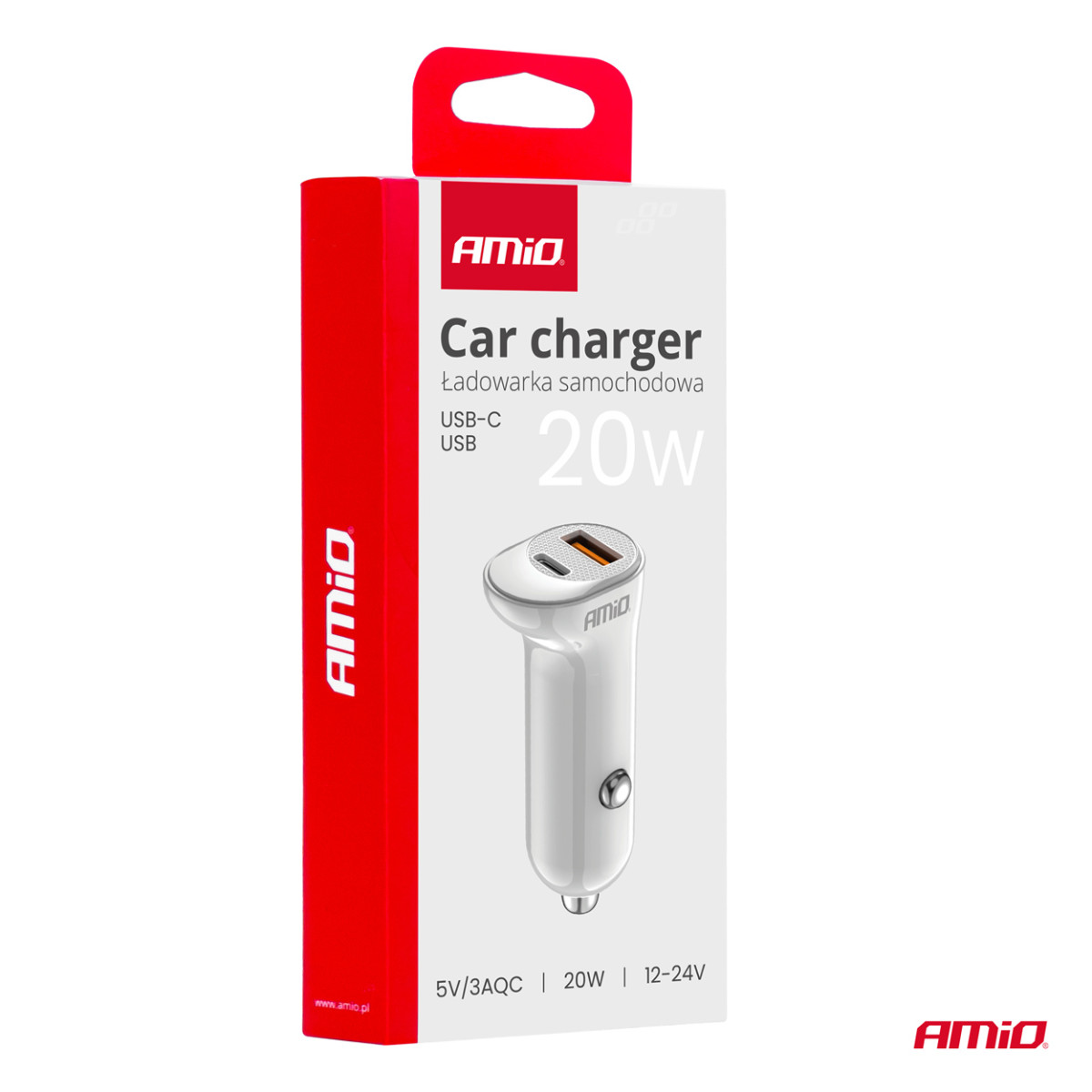 Car charger USB-A+ USB-C 20W 12/24V AMiO-03875