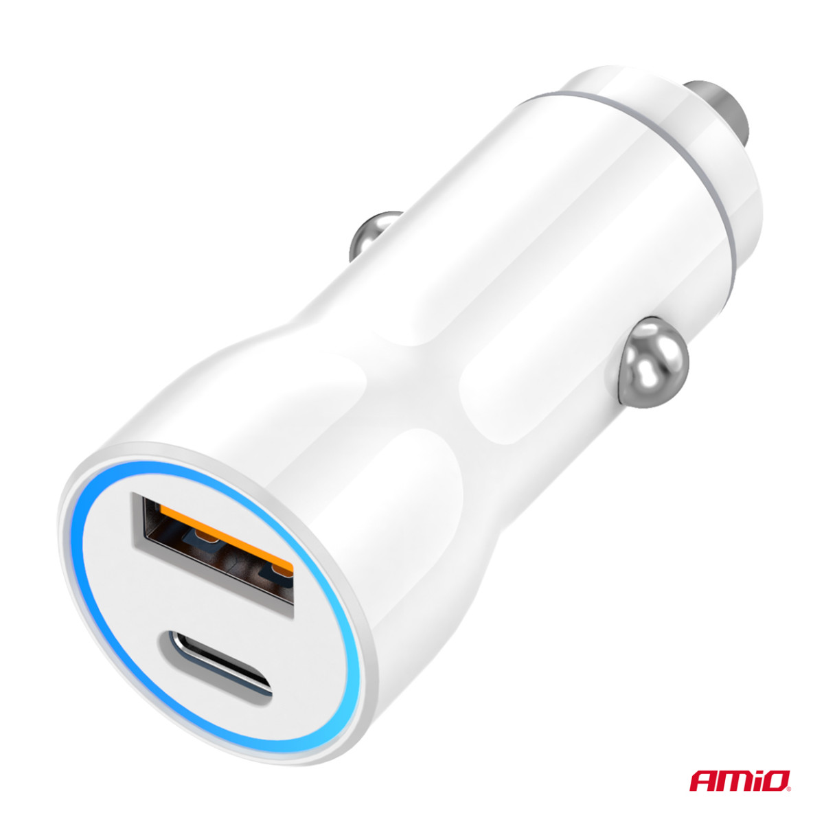 Car charger USB-A + USB-C 20W 12/24V AMiO-03881