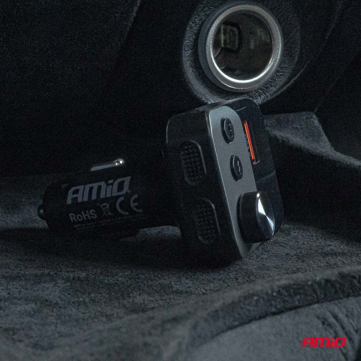 Car FM transmitter, 1×USB-A 1×USB-C 12V 24V AMIO-04647
