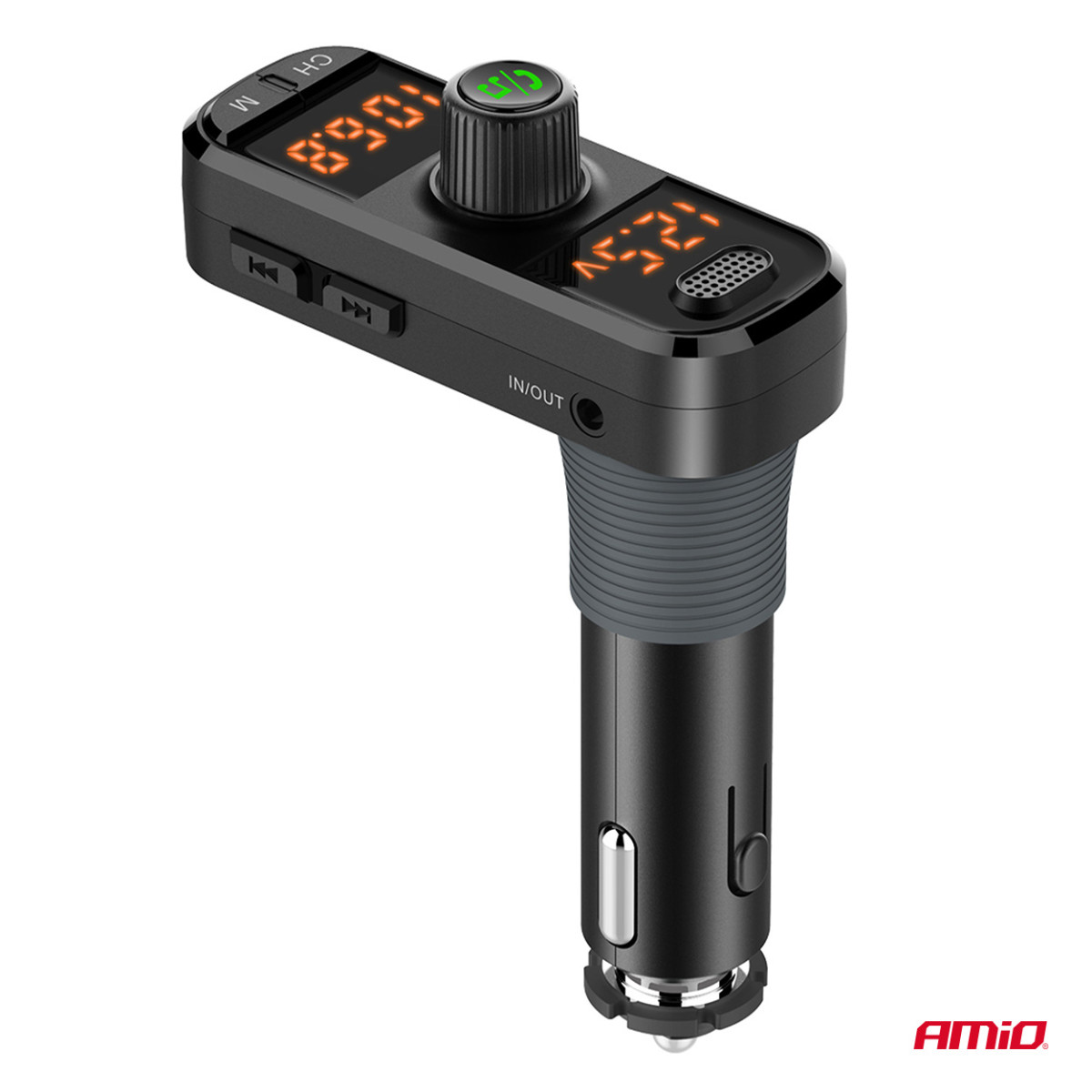 Car FM transmitter, 2×USB-A 1×USB-C microSD 12V 24V AMIO-04653