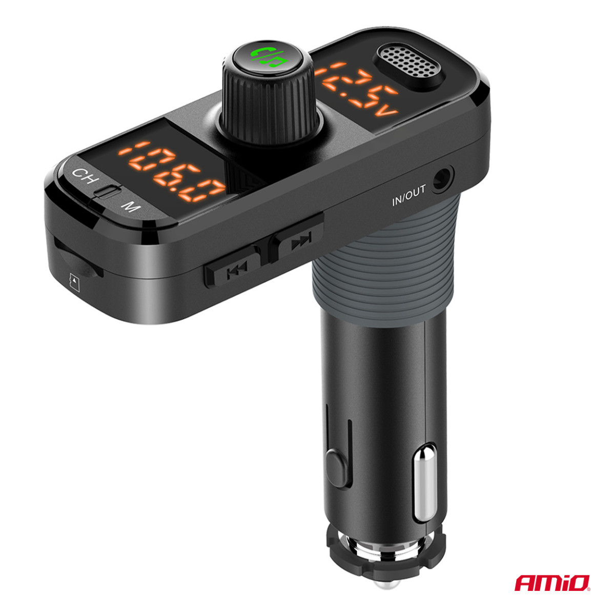 Car FM transmitter, 2×USB-A 1×USB-C microSD 12V 24V AMIO-04653