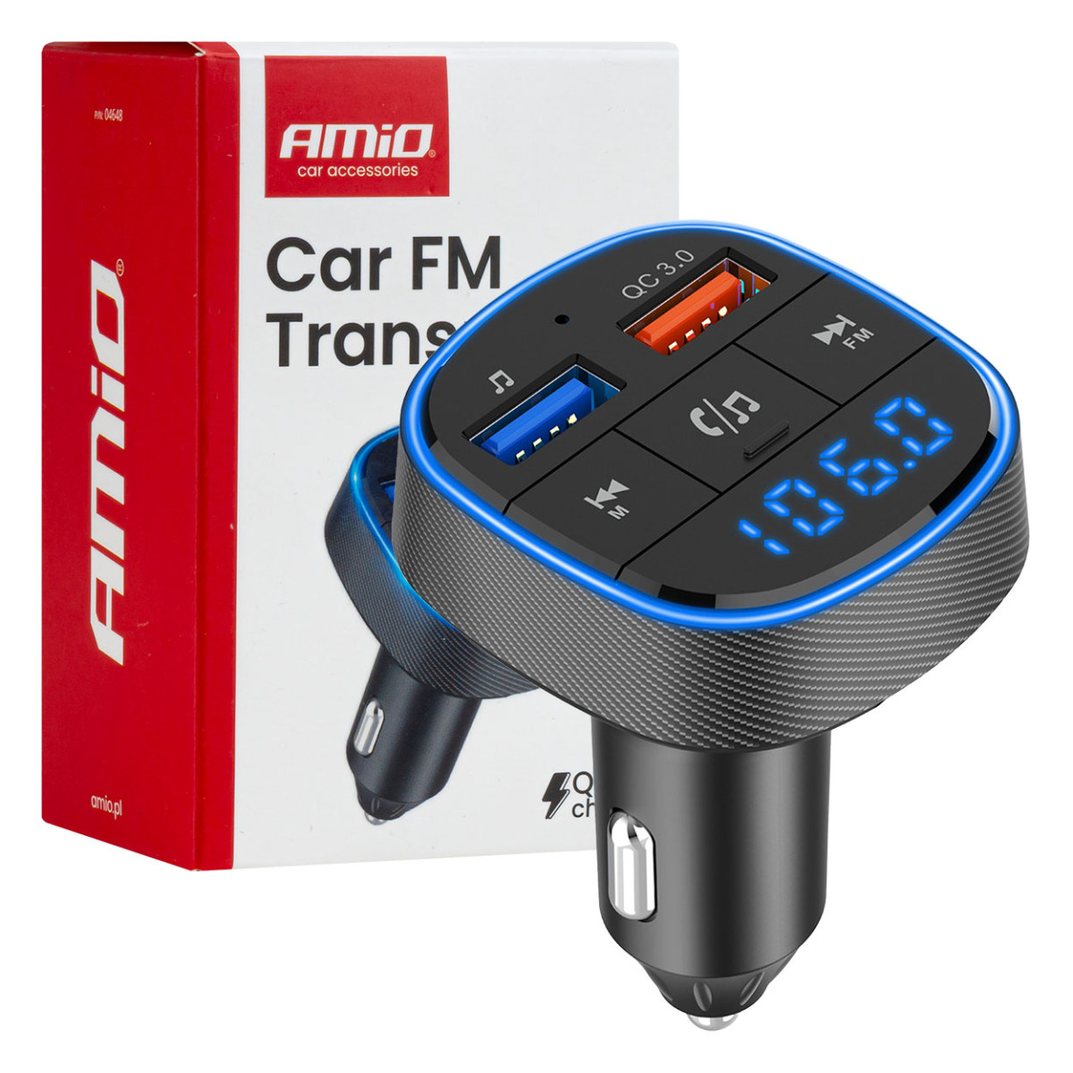 Car FM transmitter, 2×USB-A 12V 24V AMIO-04648