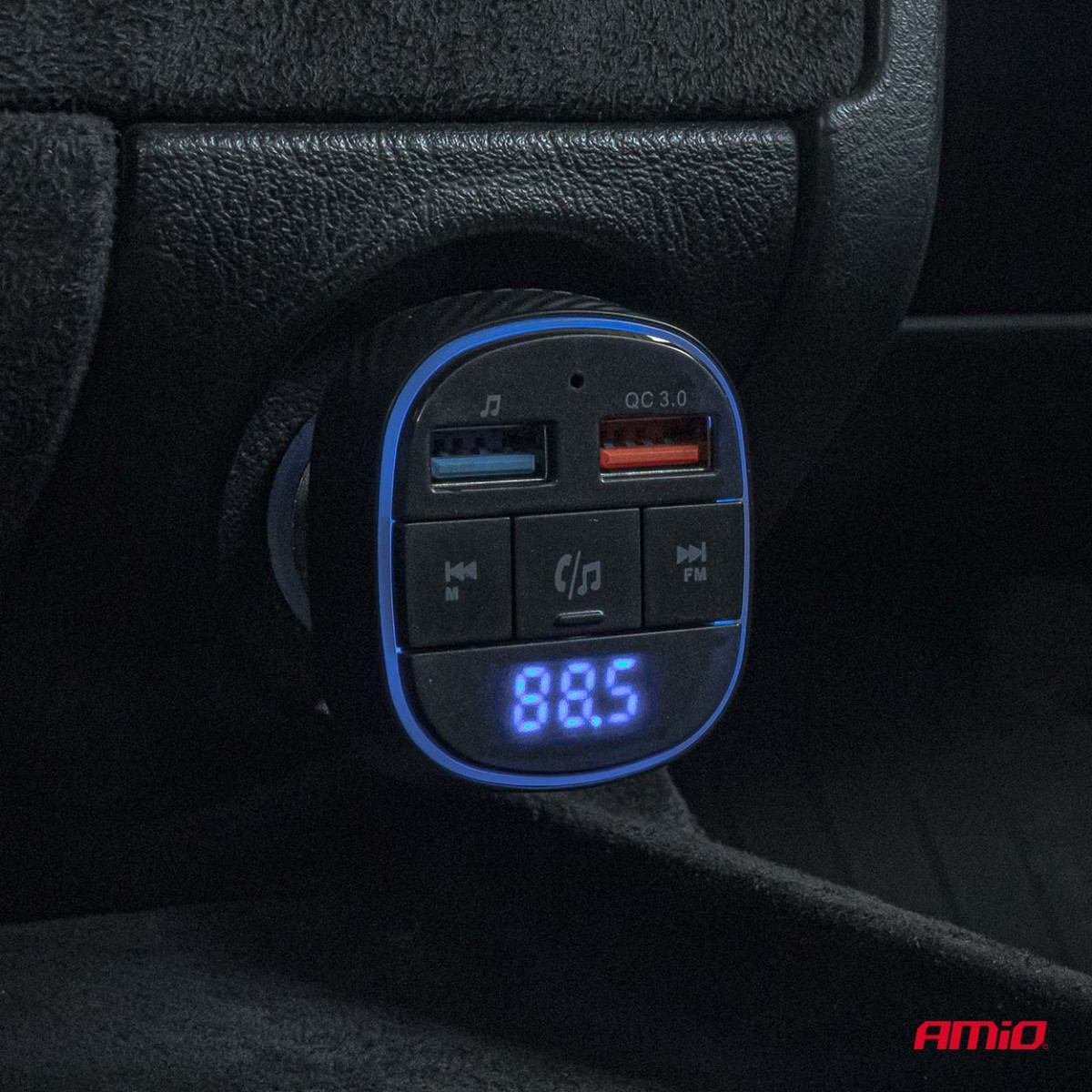 Car FM transmitter, 2×USB-A 12V 24V AMIO-04648