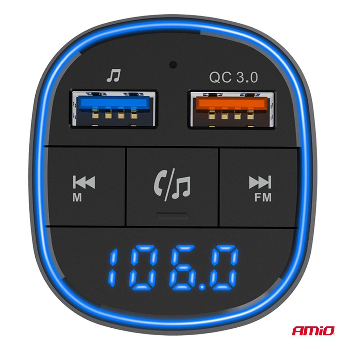 Car FM transmitter, 2×USB-A 12V 24V AMIO-04648