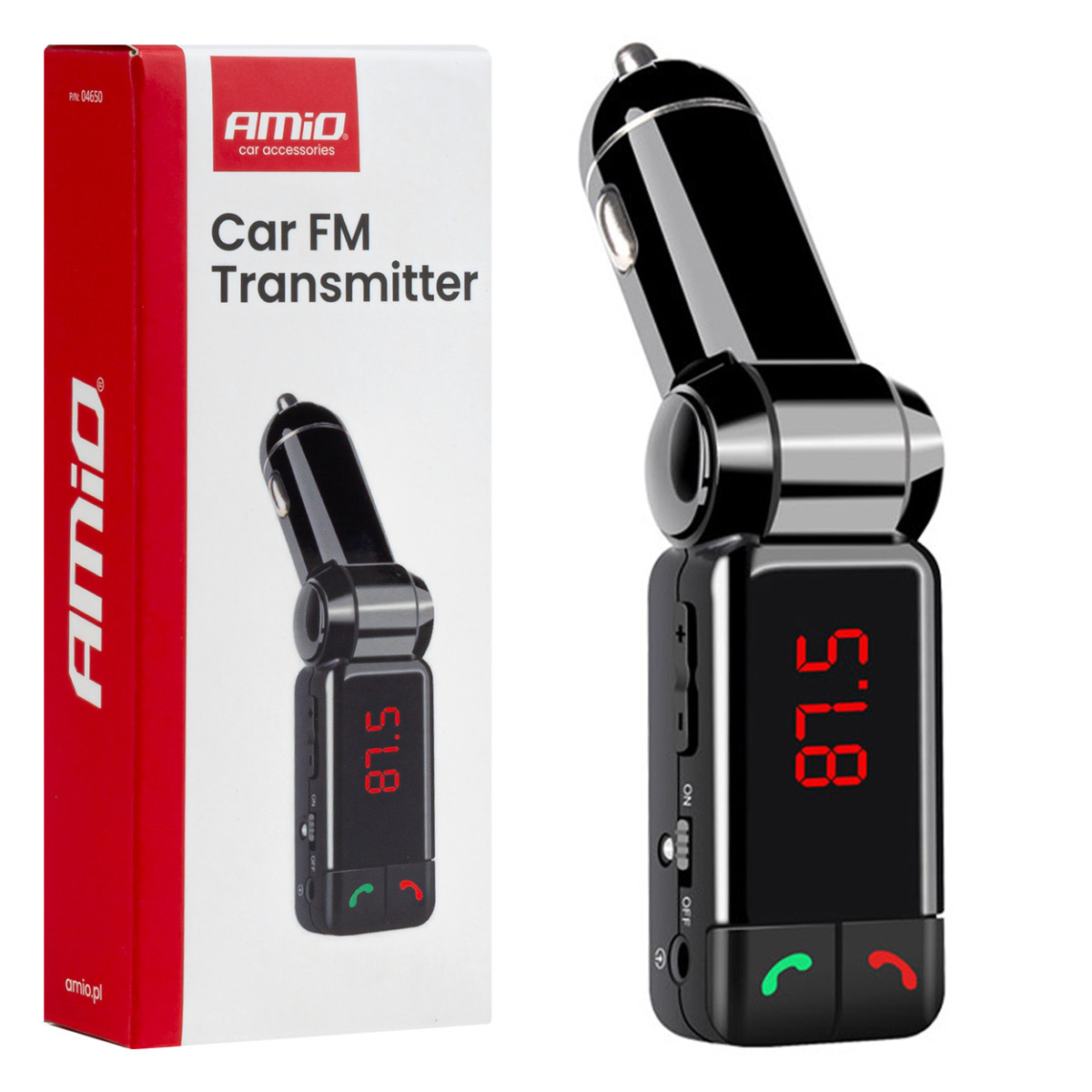 Car FM transmitter, 2×USB-A 12V 24V AMIO-04650