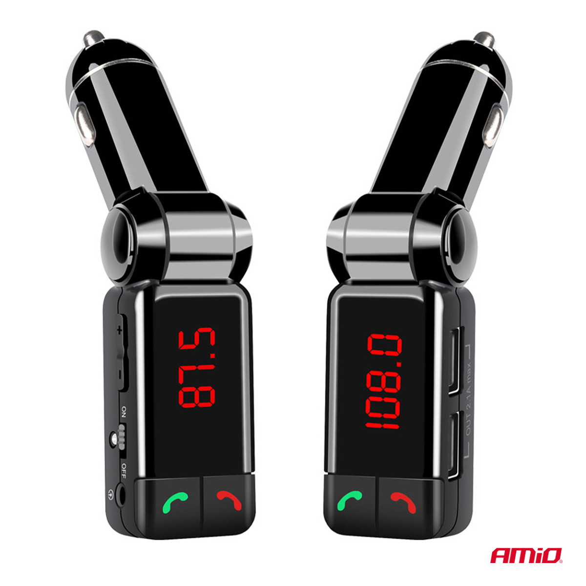 Car FM transmitter, 2×USB-A 12V 24V AMIO-04650