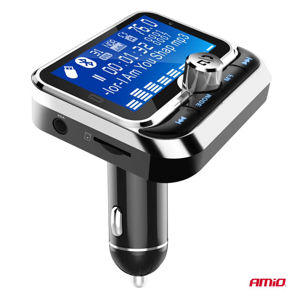 Car FM transmitter with remote control, 2×USB-A 12V 24V AMIO-04657