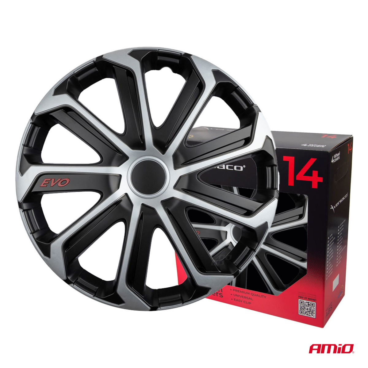 Wheel covers 4 pcs. EVO, black & silver 14"