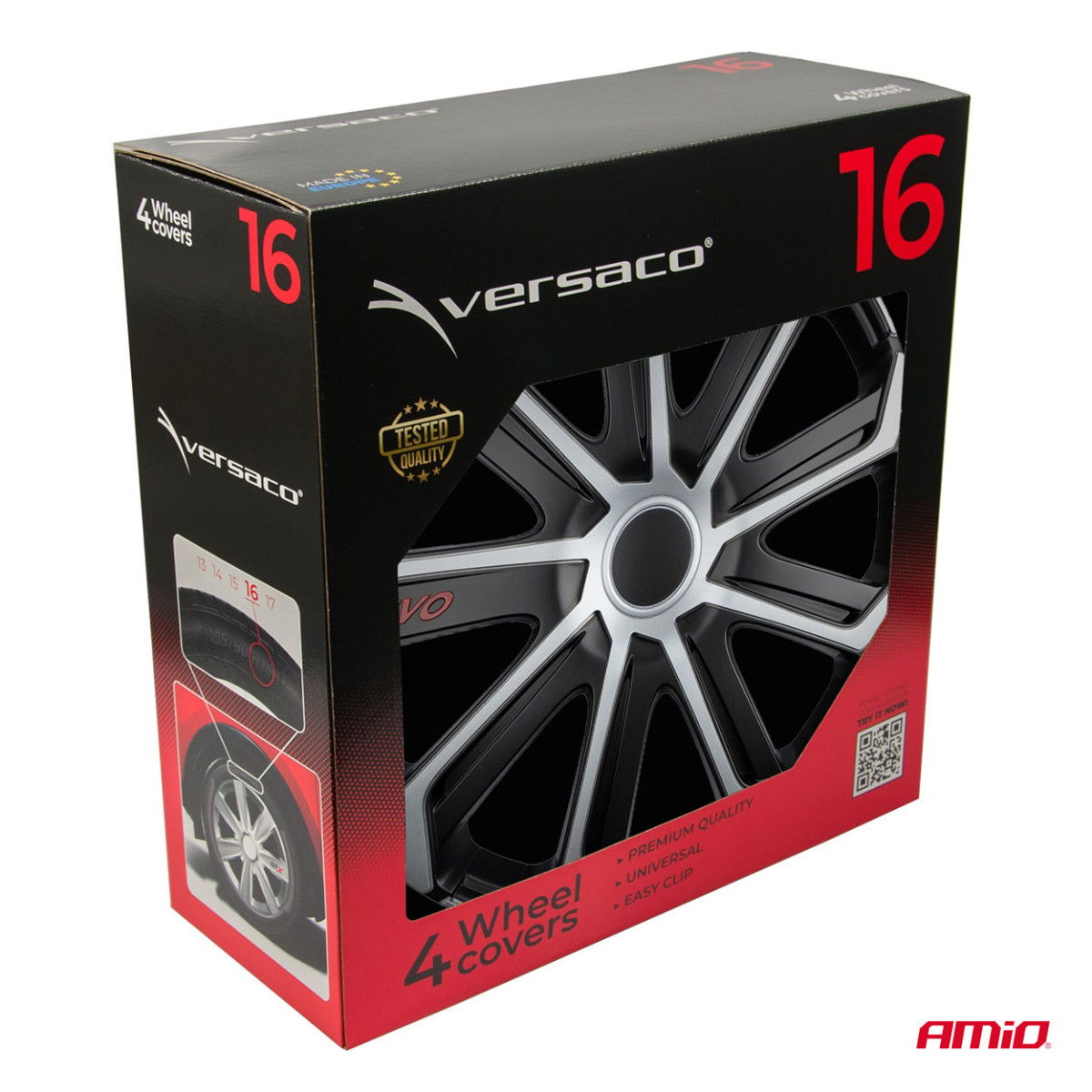 Wheel covers 4 pcs. EVO, black and silver 16"