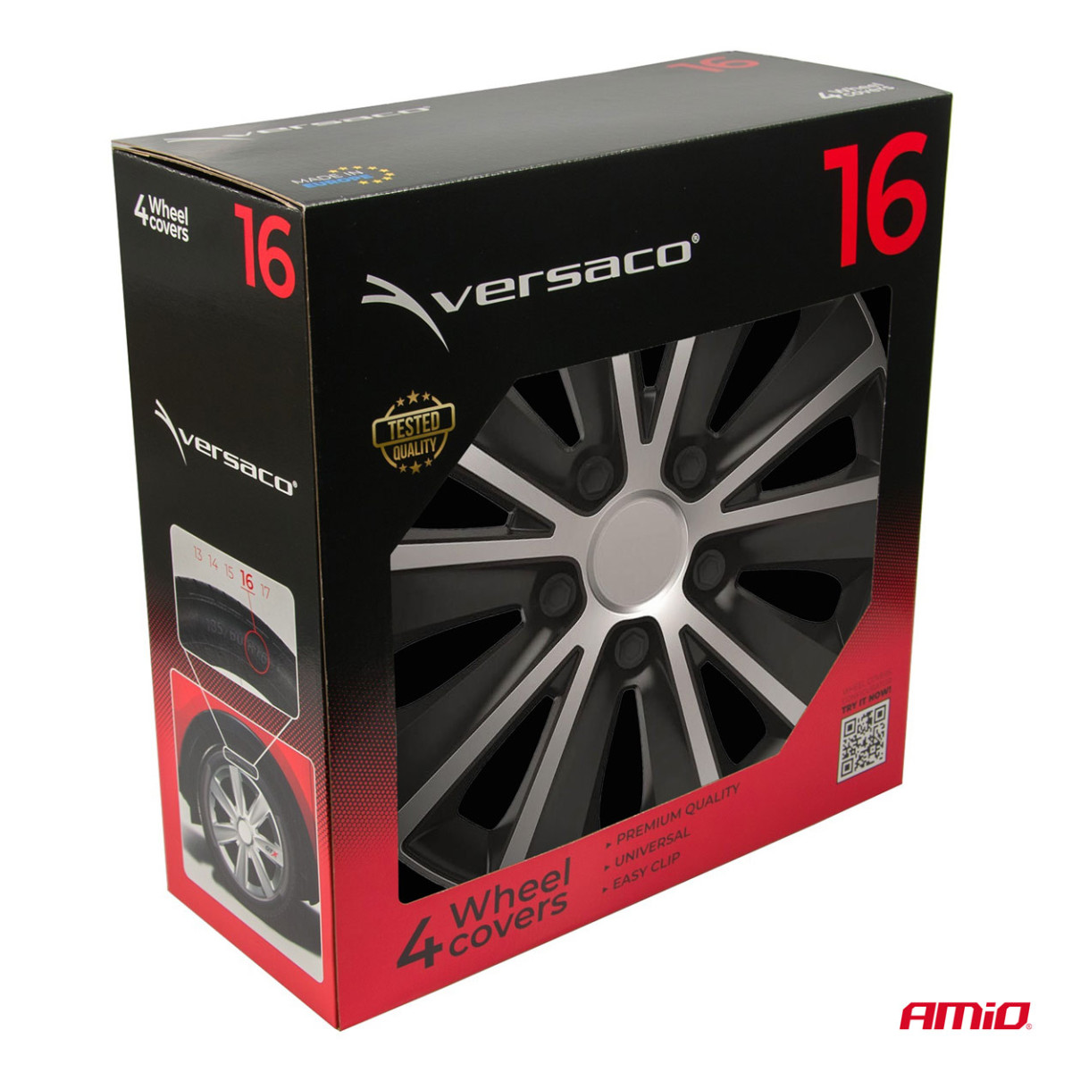 Wheel covers 4 pcs. Rapide, black and silver 16"