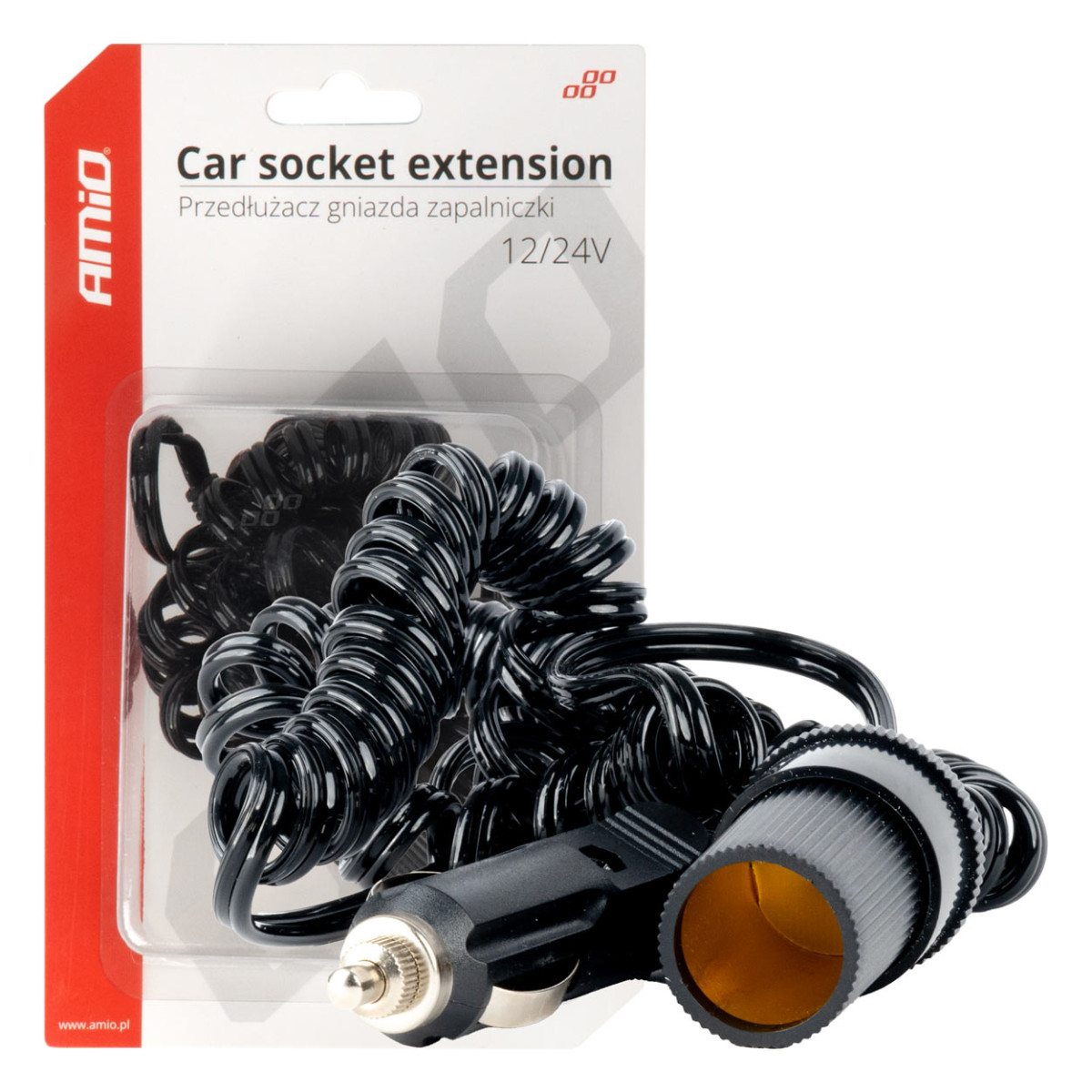 Car power socket extension cable 12/24V 300 cm, AMIO-03805