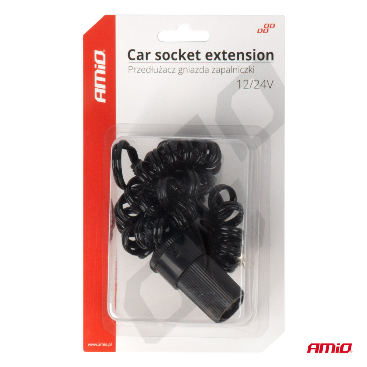 Car power socket extension cable 12/24V 300 cm, AMIO-03805