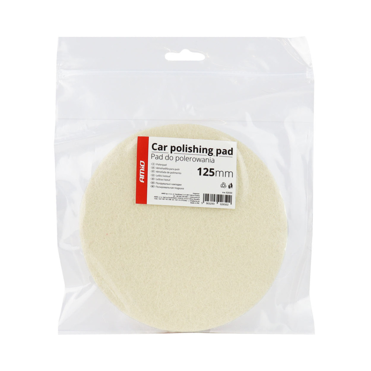 Car polishing felt disc with velcro fastening, 125 mm x 10 mm AMIO-02650