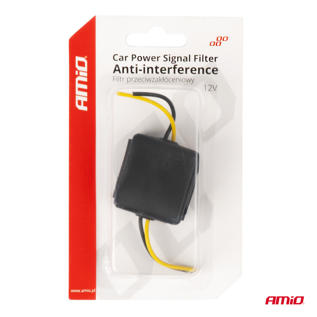 Car interference suppression filter with glass fuse protection 12V AMIO-04099
