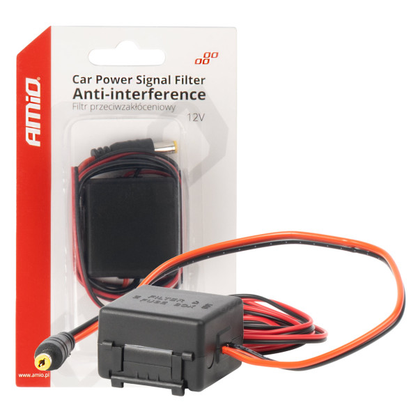 Car signal filter with DC-DC converter and 12V plug - against interference AMIO-04101